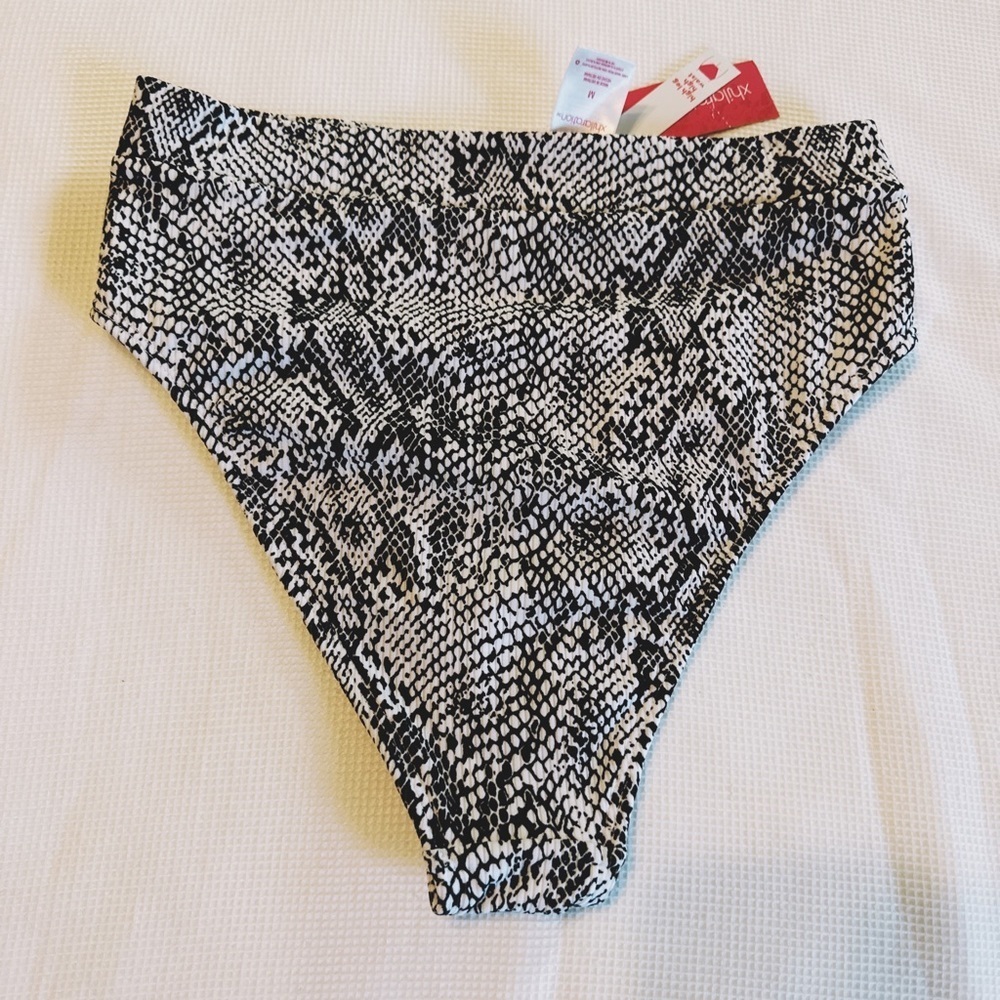 Snake Print High Waisted Bikini Bottoms Size M (4-6) Black White - Picture 2 of 10